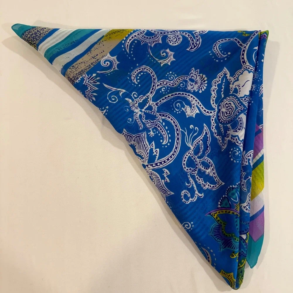 Womens Scarf Paisley Floral Made in Italy Square Boho Blue 34x34